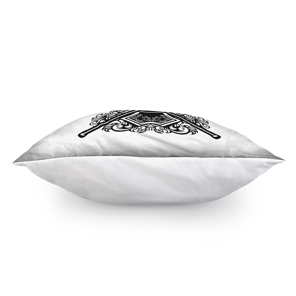 Lacrosse Sticks And Ornate Wing Print Pillow Cover