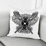 Lacrosse Sticks And Ornate Wing Print Pillow Cover