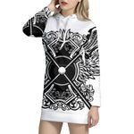 Lacrosse Sticks And Ornate Wing Print Pullover Hoodie Dress