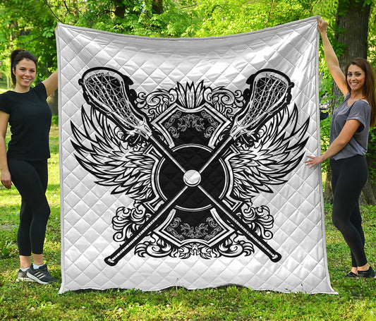 Lacrosse Sticks And Ornate Wing Print Quilt