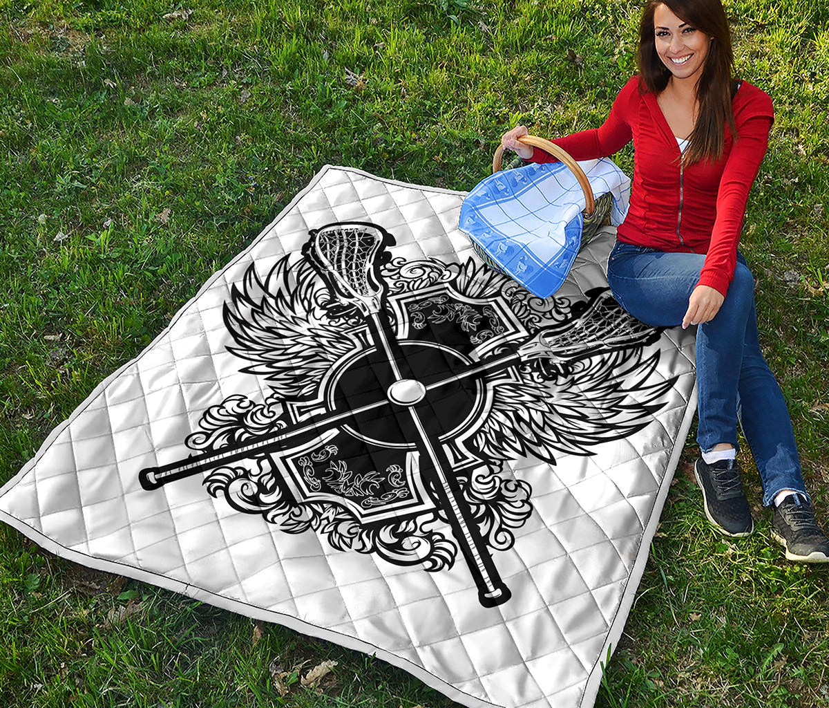 Lacrosse Sticks And Ornate Wing Print Quilt