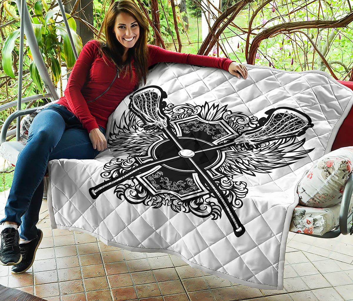 Lacrosse Sticks And Ornate Wing Print Quilt