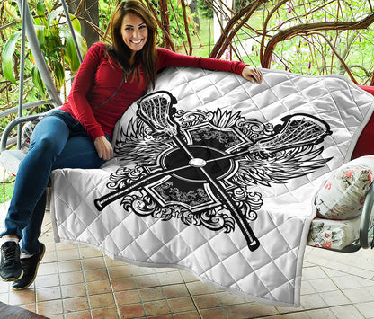 Lacrosse Sticks And Ornate Wing Print Quilt