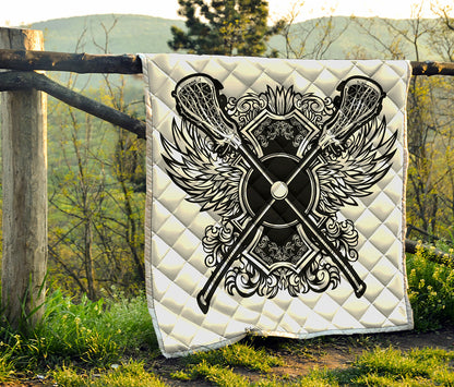 Lacrosse Sticks And Ornate Wing Print Quilt