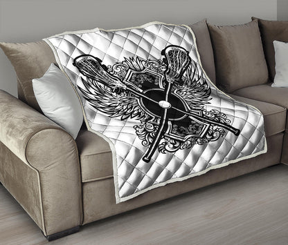 Lacrosse Sticks And Ornate Wing Print Quilt