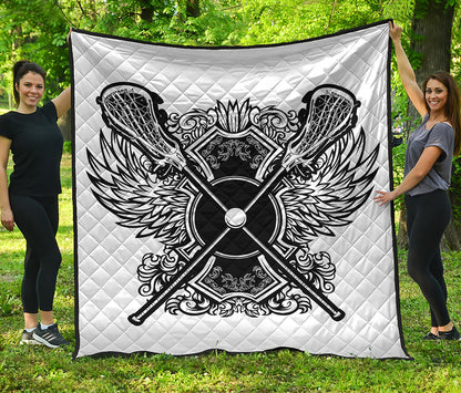 Lacrosse Sticks And Ornate Wing Print Quilt