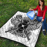 Lacrosse Sticks And Ornate Wing Print Quilt