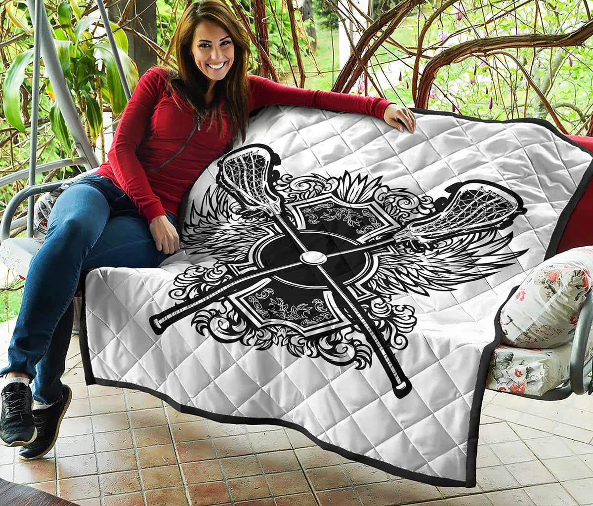 Lacrosse Sticks And Ornate Wing Print Quilt