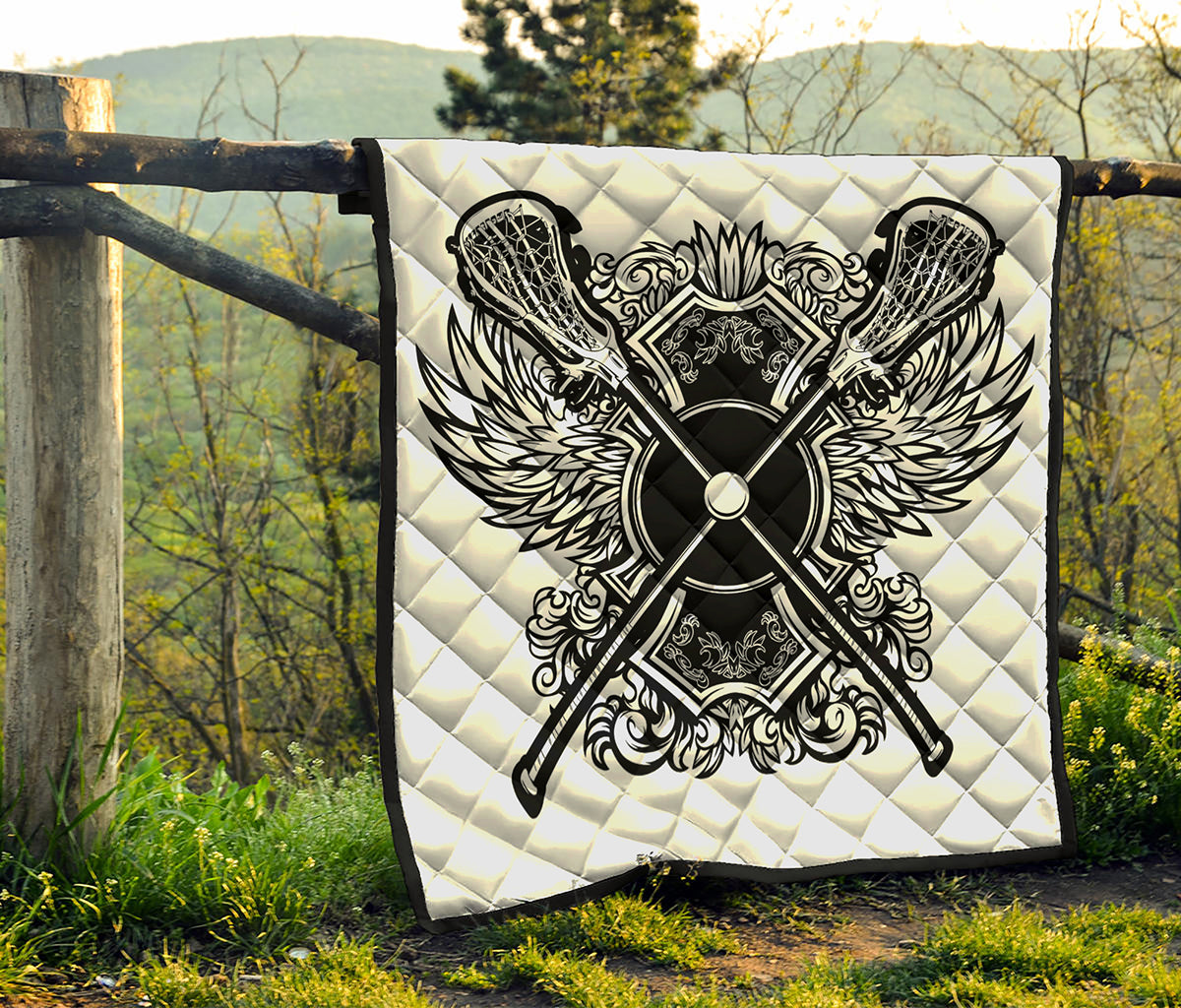 Lacrosse Sticks And Ornate Wing Print Quilt