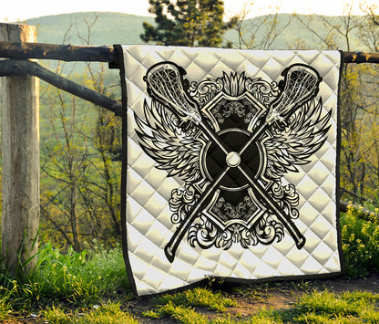 Lacrosse Sticks And Ornate Wing Print Quilt