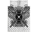 Lacrosse Sticks And Ornate Wing Print Quilt Bed Set