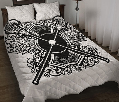 Lacrosse Sticks And Ornate Wing Print Quilt Bed Set