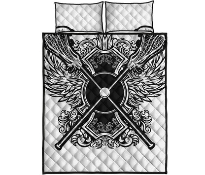 Lacrosse Sticks And Ornate Wing Print Quilt Bed Set
