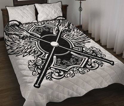 Lacrosse Sticks And Ornate Wing Print Quilt Bed Set