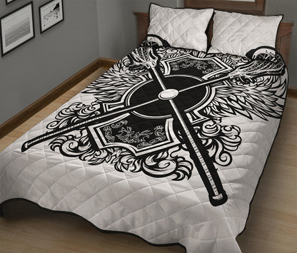 Lacrosse Sticks And Ornate Wing Print Quilt Bed Set