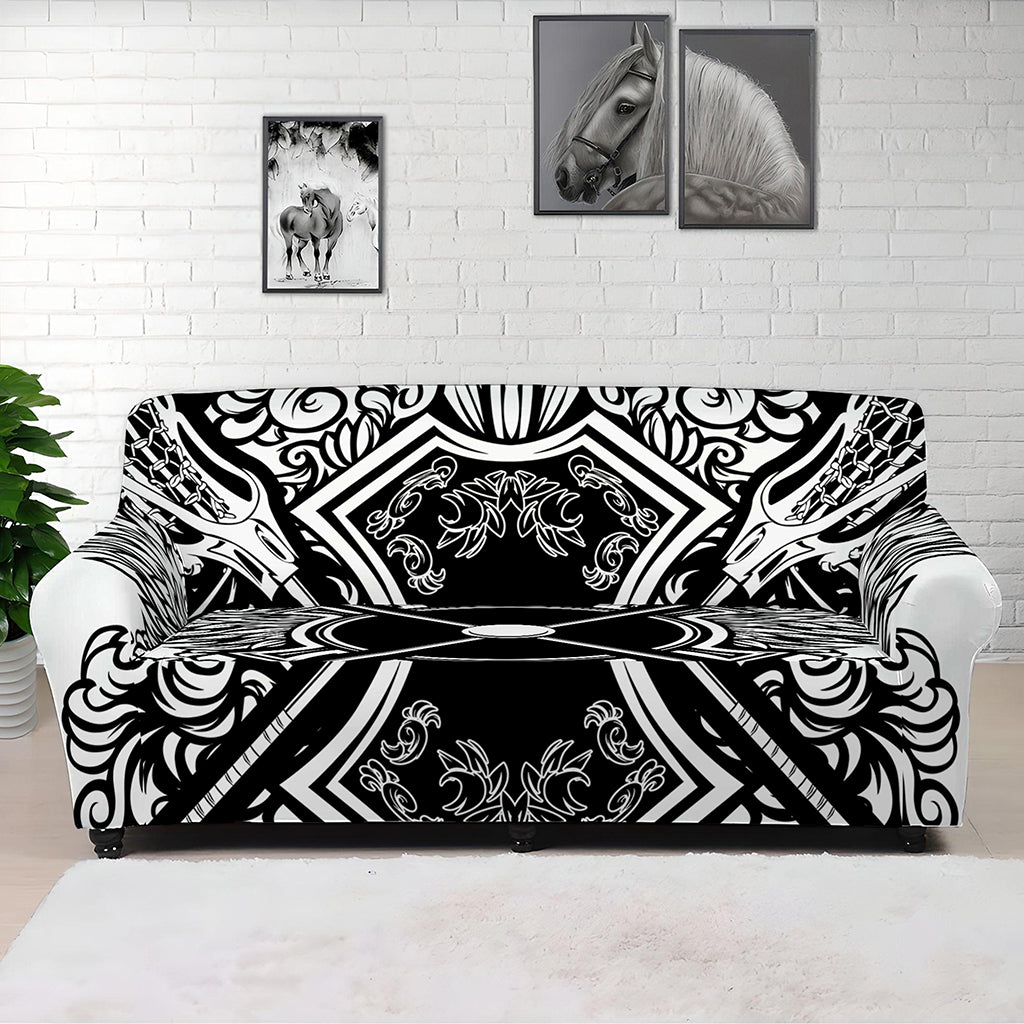 Lacrosse Sticks And Ornate Wing Print Sofa Cover