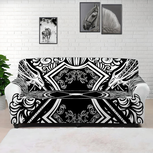 Lacrosse Sticks And Ornate Wing Print Sofa Cover