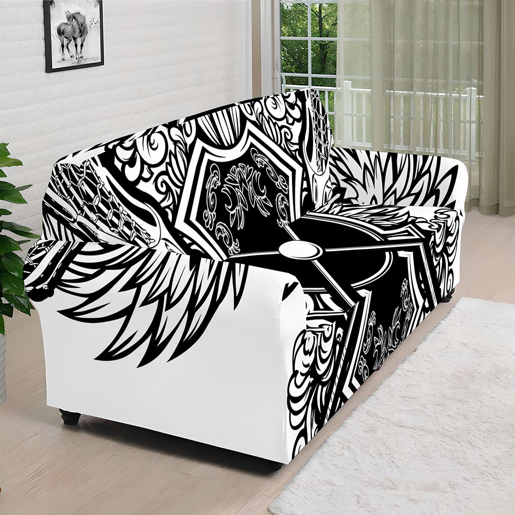 Lacrosse Sticks And Ornate Wing Print Sofa Cover