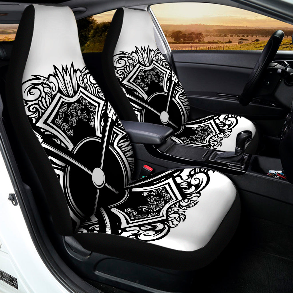 Lacrosse Sticks And Ornate Wing Print Universal Fit Car Seat Covers