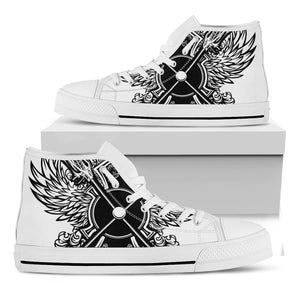 Lacrosse Sticks And Ornate Wing Print White High Top Shoes