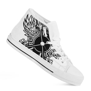 Lacrosse Sticks And Ornate Wing Print White High Top Shoes