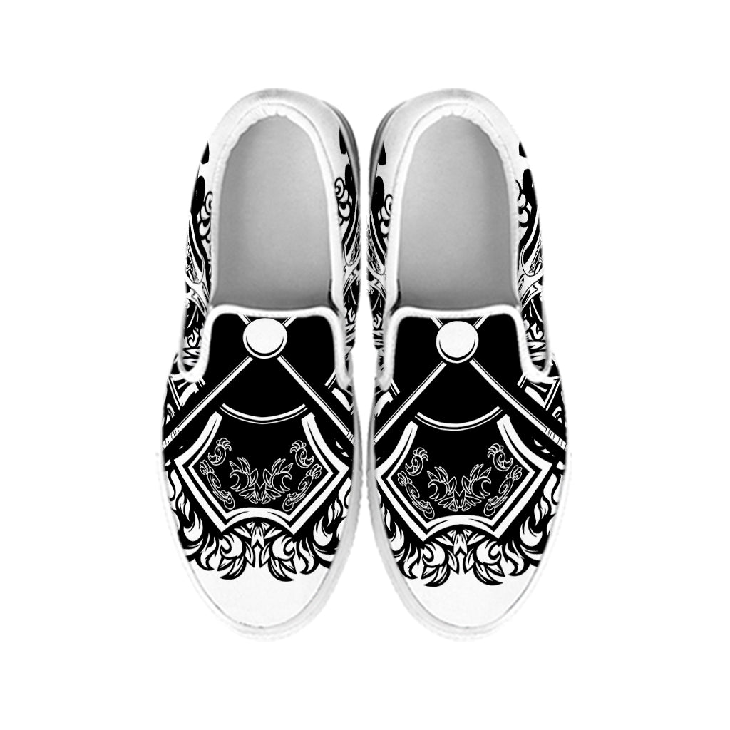 Lacrosse Sticks And Ornate Wing Print White Slip On Shoes