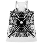 Lacrosse Sticks And Ornate Wing Print Women's Racerback Tank Top