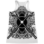 Lacrosse Sticks And Ornate Wing Print Women's Racerback Tank Top