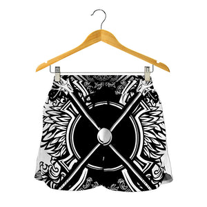 Lacrosse Sticks And Ornate Wing Print Women's Shorts