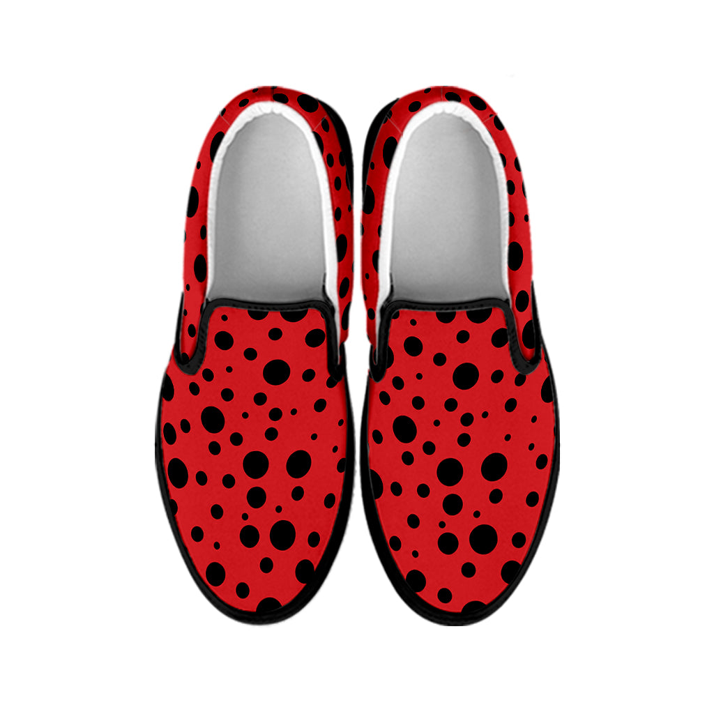 Ladybug Spots Pattern Print Black Slip On Shoes