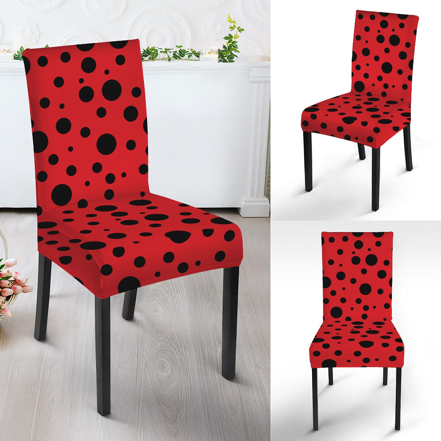 Ladybug Spots Pattern Print Dining Chair Slipcover