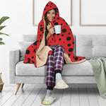 Ladybug Spots Pattern Print Hooded Blanket