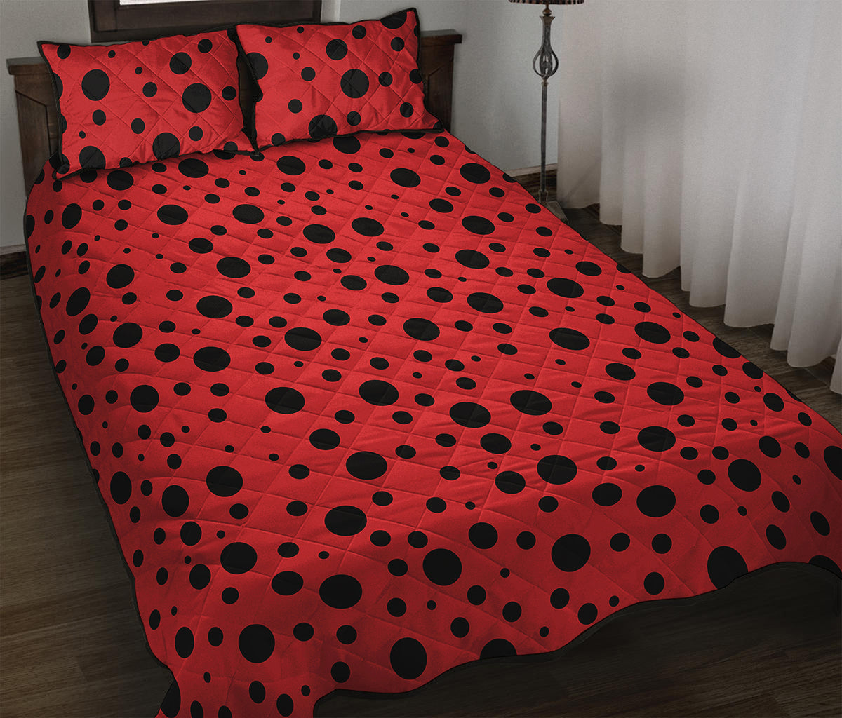 Ladybug Spots Pattern Print Quilt Bed Set
