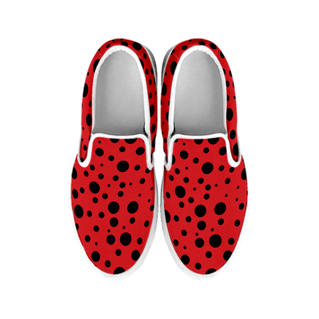 Ladybug Spots Pattern Print White Slip On Shoes