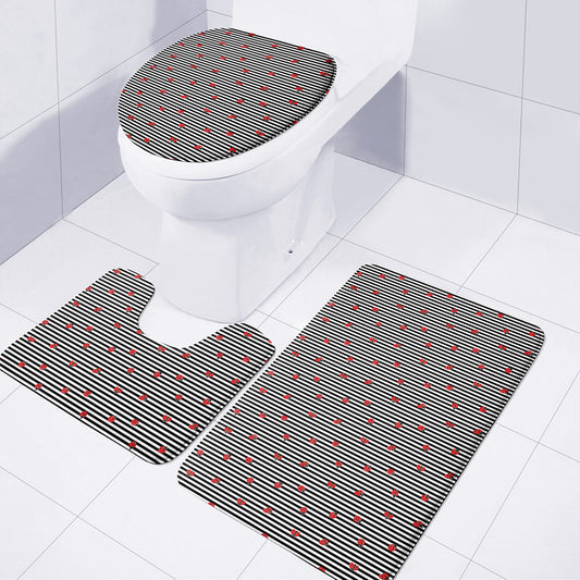 Ladybug Striped Pattern Print 3 Piece Bath Mat Set