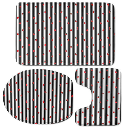 Ladybug Striped Pattern Print 3 Piece Bath Mat Set