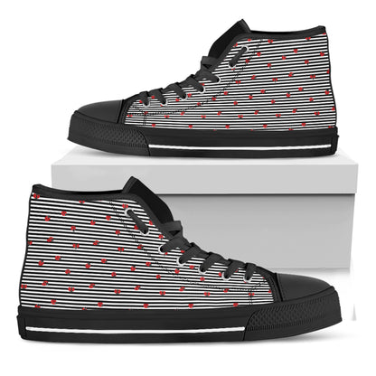 Ladybug Striped Pattern Print Black High Top Shoes