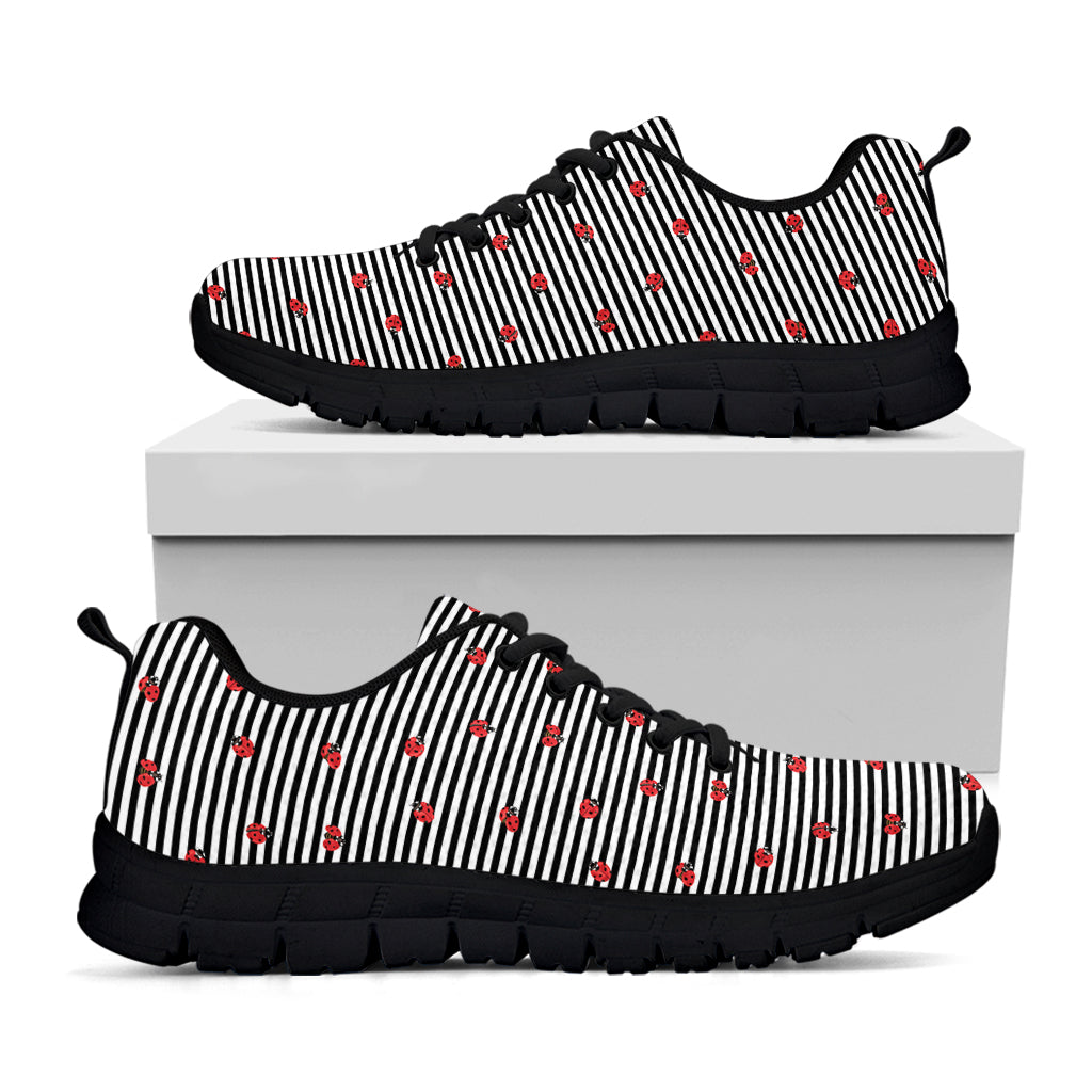 Ladybug Striped Pattern Print Black Sneakers