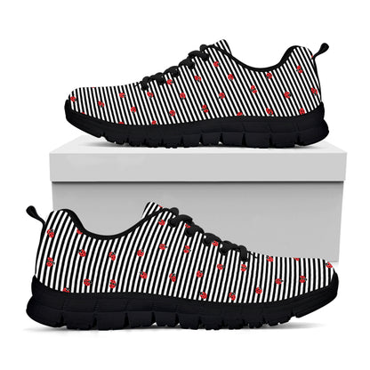 Ladybug Striped Pattern Print Black Sneakers