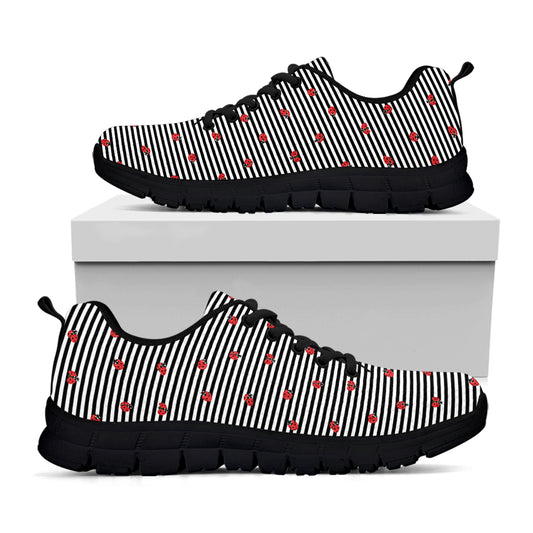Ladybug Striped Pattern Print Black Sneakers