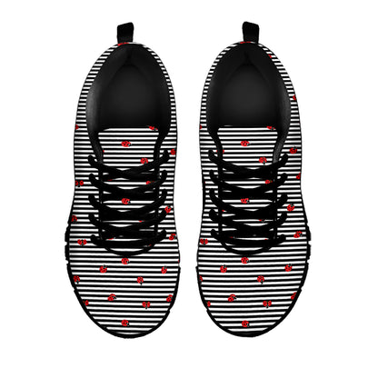 Ladybug Striped Pattern Print Black Sneakers
