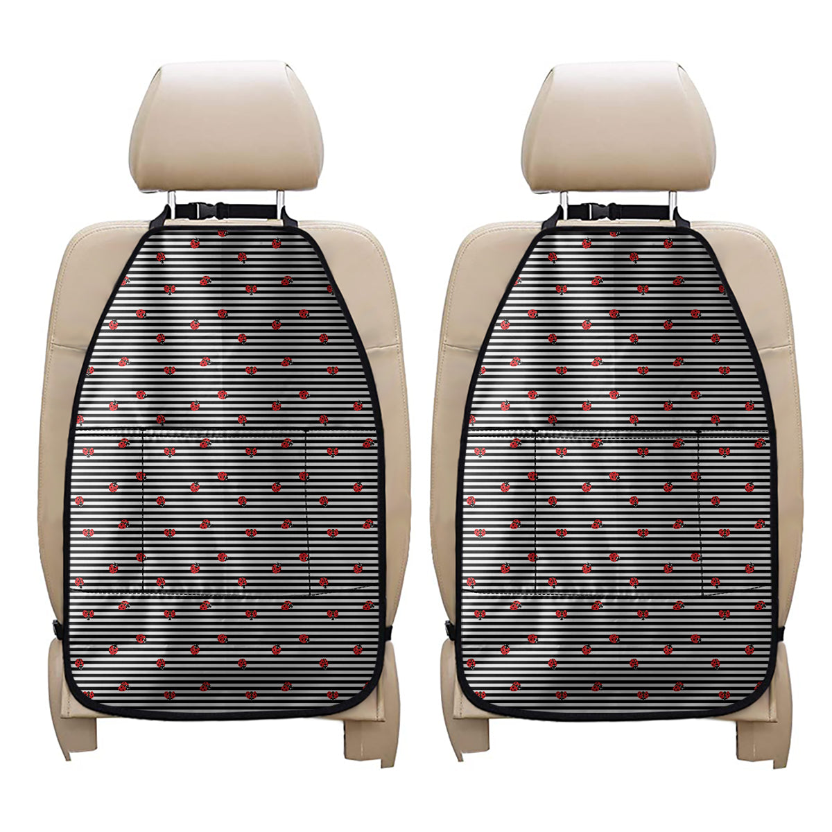 Ladybug Striped Pattern Print Car Seat Organizers