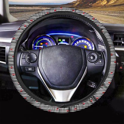 Ladybug Striped Pattern Print Car Steering Wheel Cover