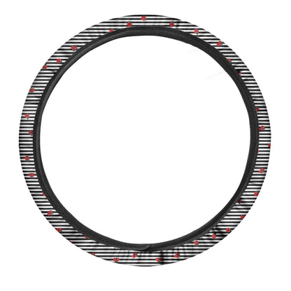 Ladybug Striped Pattern Print Car Steering Wheel Cover