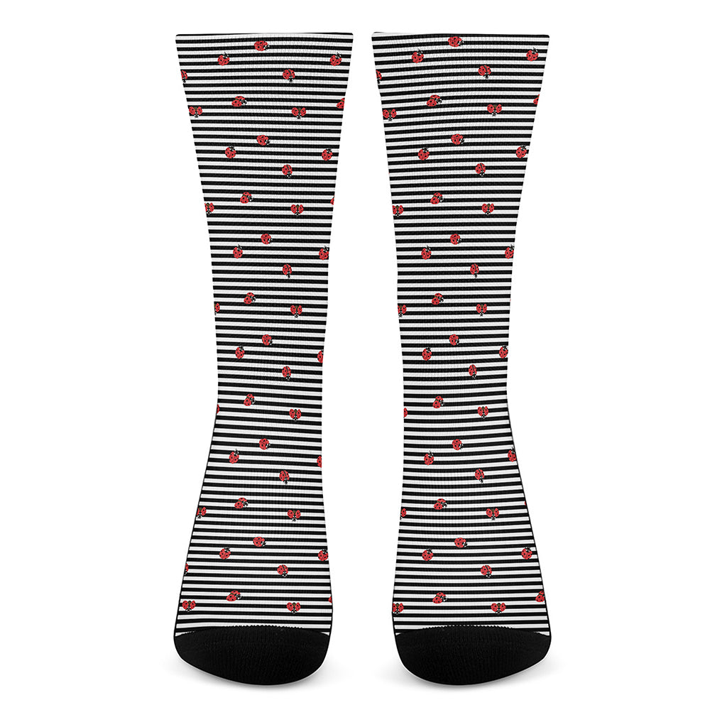 Ladybug Striped Pattern Print Crew Socks
