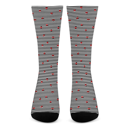 Ladybug Striped Pattern Print Crew Socks
