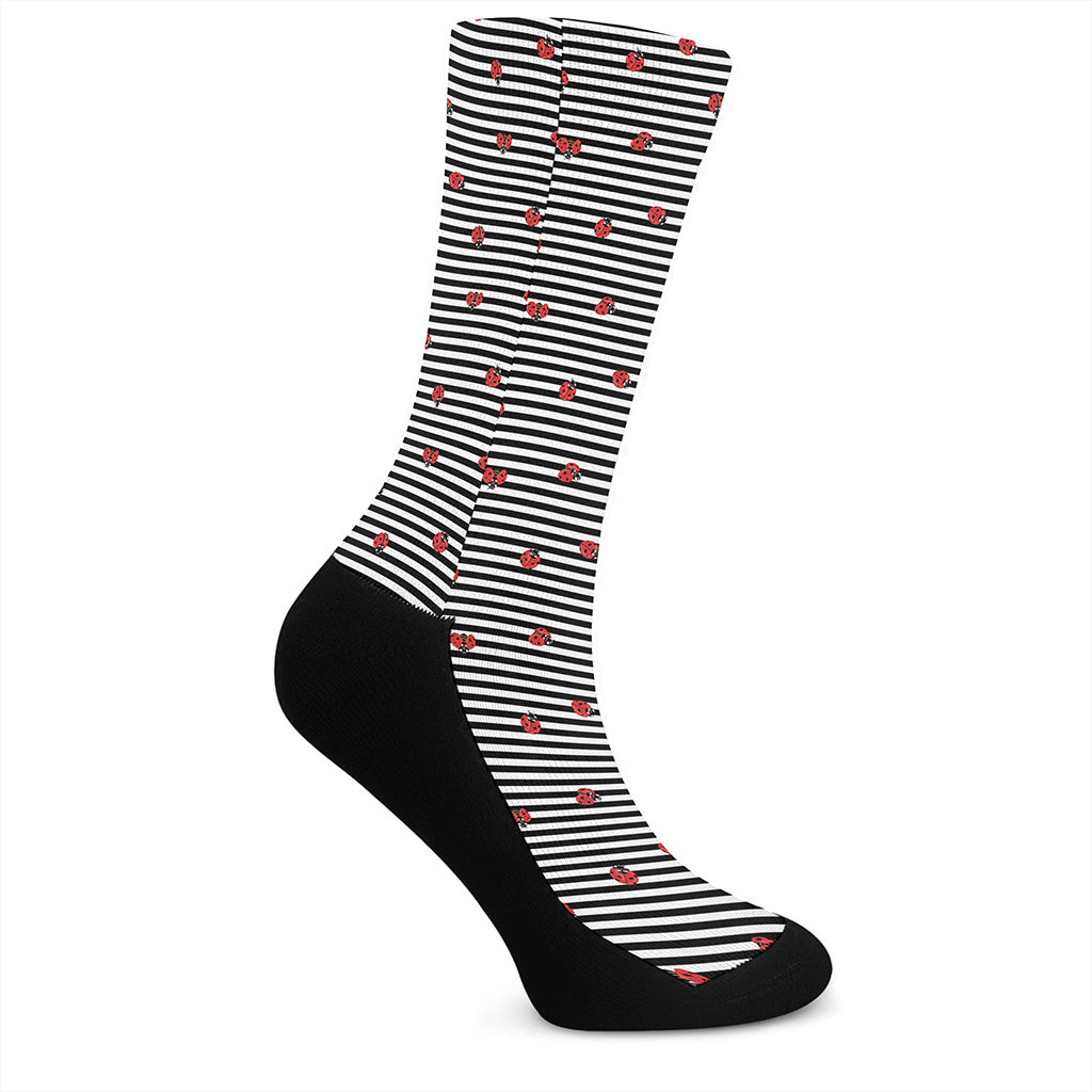 Ladybug Striped Pattern Print Crew Socks