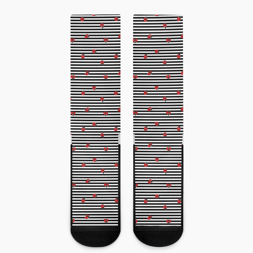 Ladybug Striped Pattern Print Crew Socks
