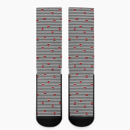 Ladybug Striped Pattern Print Crew Socks
