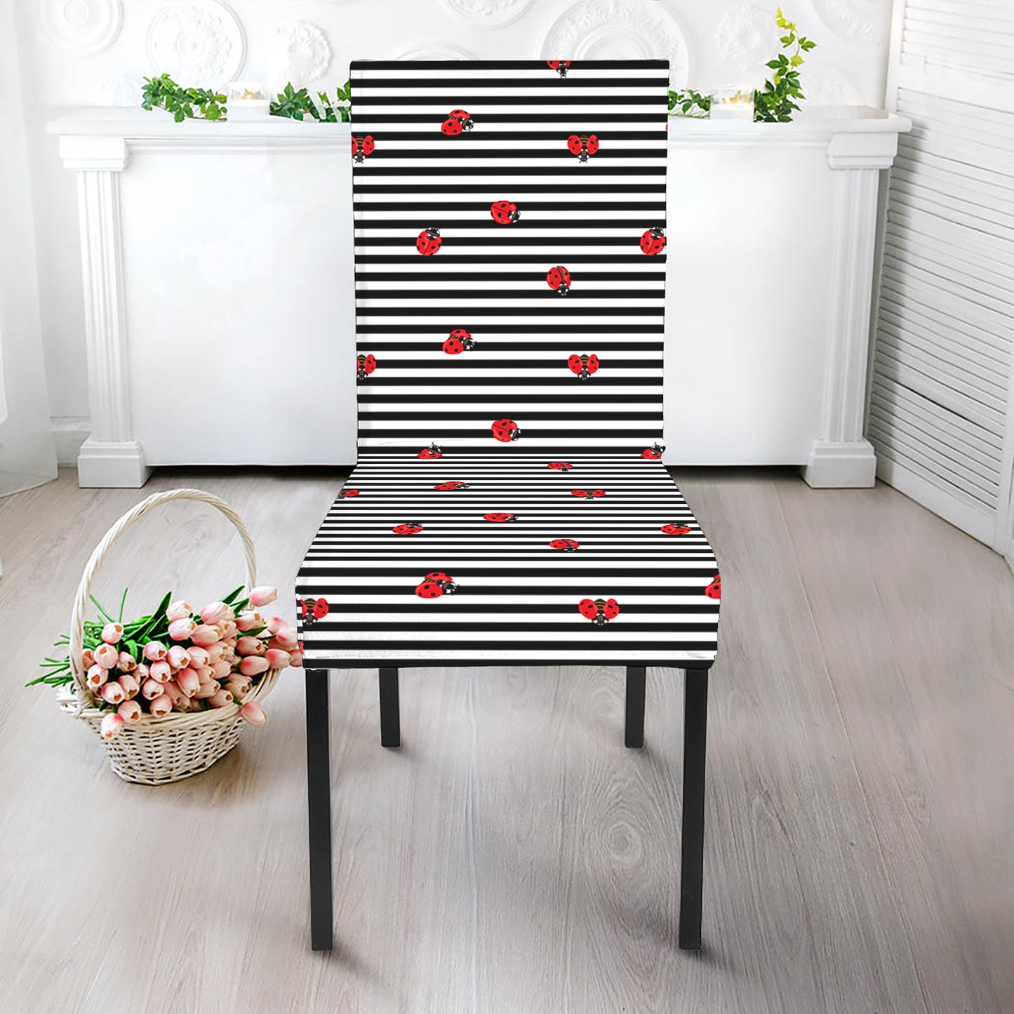 Ladybug Striped Pattern Print Dining Chair Slipcover